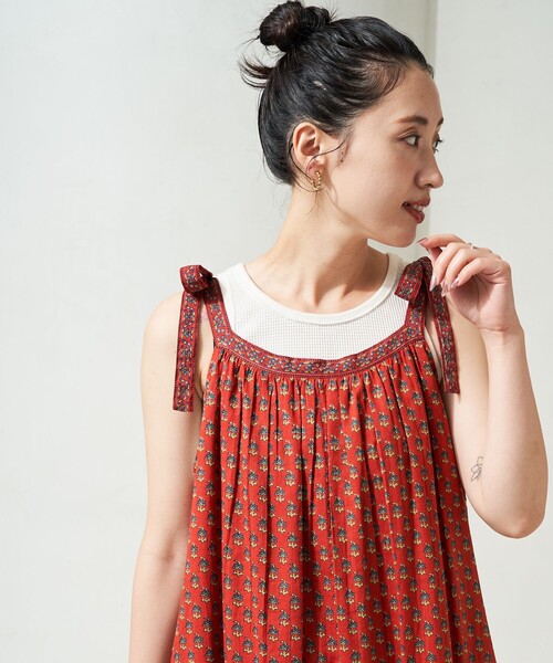 Freada(フリーダ)の「Freada/フリーダ インド肩リボンエスニックキャミワンピース(ワンピース・レディース・オレンジ/ブラック・ONE SIZE)」の13枚目の写真