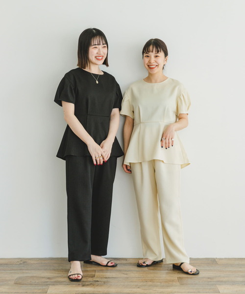 ITEMS URBANRESEARCH（アイテムズ アーバンリサーチ）の「ペプラムトップス×テーパードパンツ（パンツドレス・レディース・ブラック/オフホワイト・FREE）」の20枚目の写真