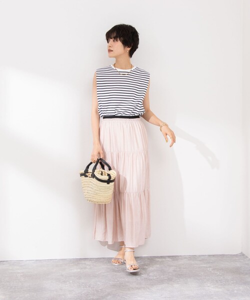 NOLLEY’S(ノーリーズ)の「ウォッシャブル割繊ティアードスカート(スカート・レディース・ベージュ/ベビーピンク/ネイビー・2/1)」の6枚目の写真