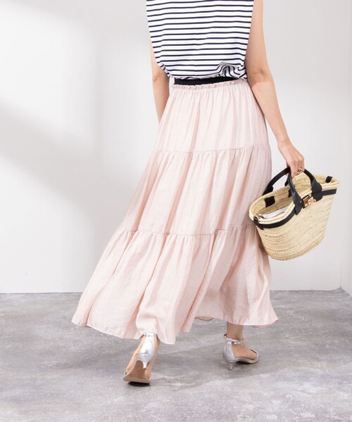 NOLLEY’S(ノーリーズ)の「ウォッシャブル割繊ティアードスカート(スカート・レディース・ベージュ/ベビーピンク/ネイビー・2/1)」の10枚目の写真