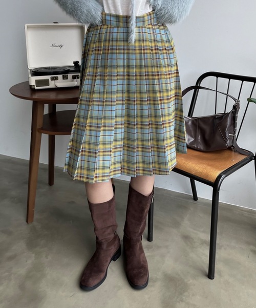 SHAGGIE（シャギー）の「プリーツミディチェック柄スカート（スカート・レディース・パープル/イエロー・FREE）」の3枚目の写真
