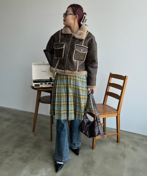 SHAGGIE（シャギー）の「プリーツミディチェック柄スカート（スカート・レディース・パープル/イエロー・FREE）」の19枚目の写真