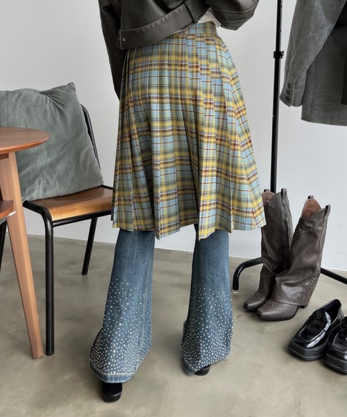 SHAGGIE（シャギー）の「プリーツミディチェック柄スカート（スカート・レディース・パープル/イエロー・FREE）」の13枚目の写真