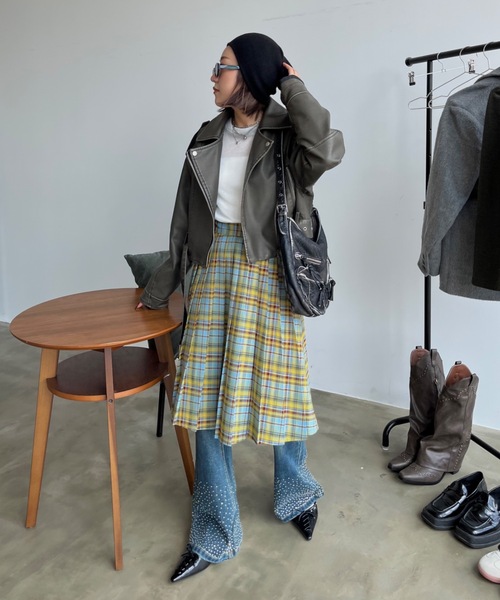 SHAGGIE（シャギー）の「プリーツミディチェック柄スカート（スカート・レディース・パープル/イエロー・FREE）」の14枚目の写真