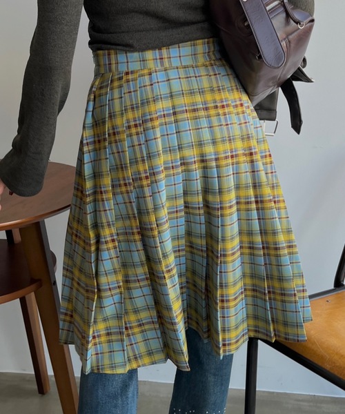 SHAGGIE（シャギー）の「プリーツミディチェック柄スカート（スカート・レディース・パープル/イエロー・FREE）」の7枚目の写真