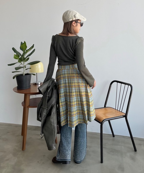 SHAGGIE（シャギー）の「プリーツミディチェック柄スカート（スカート・レディース・パープル/イエロー・FREE）」の9枚目の写真