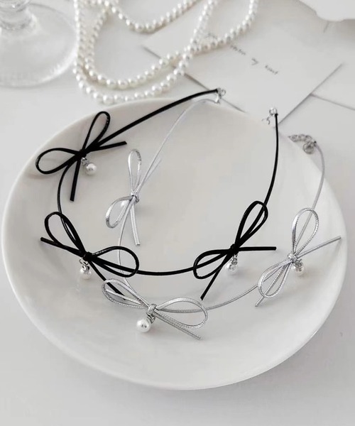 DiamondHearts（ダイヤモンドハーツ）の「リボンパールチョーカー（チョーカー・レディース・シルバー/ブラック・FREE）」の6枚目の写真
