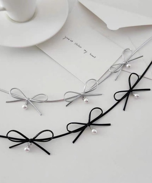 DiamondHearts（ダイヤモンドハーツ）の「リボンパールチョーカー（チョーカー・レディース・シルバー/ブラック・FREE）」の7枚目の写真