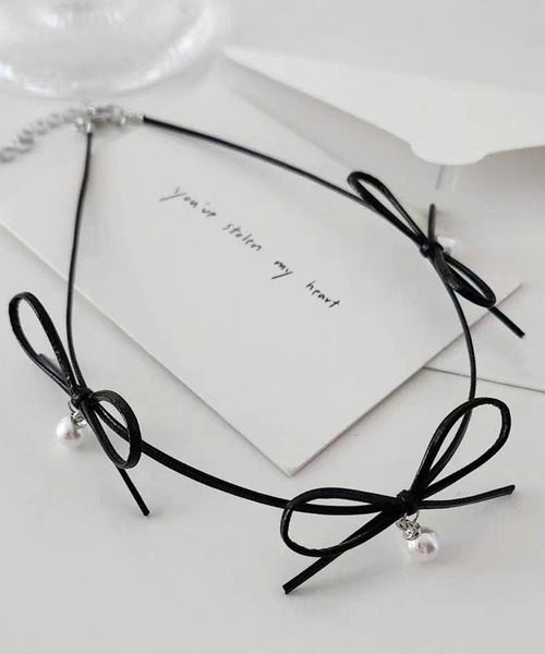 DiamondHearts（ダイヤモンドハーツ）の「リボンパールチョーカー（チョーカー・レディース・シルバー/ブラック・FREE）」の5枚目の写真