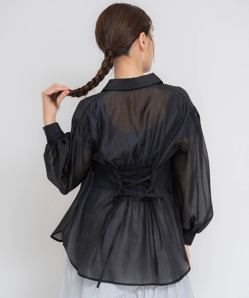 【セール】シアーバックレースアップシャツ（シャツ/ブラウス）｜Noela（ノエラ）