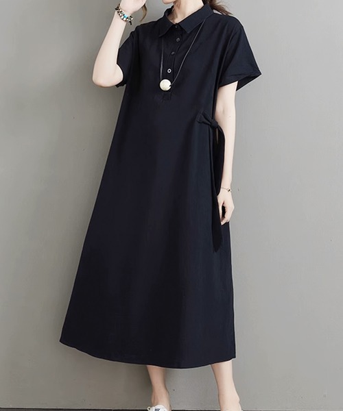 Amulet（アミュレット）の「サイドリボンシャツワンピース（ワンピース・レディース・ブラック/カーキ/ネイビー・XL/L/M）」の7枚目の写真