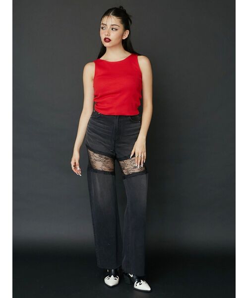 EVRIS（エヴリス）の「ギャザーリボンタンクトップ（タンクトップ・レディース・レッド/ホワイト/ブラック・FREE）」の9枚目の写真