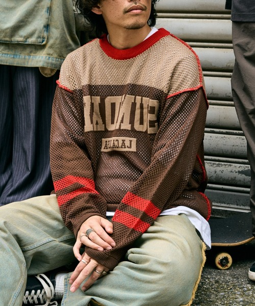 SOUNDSGOOOOD（サウンズグッド）の「【SOUNDS GOOOOD / サウンズグッド】ナンバリングメッシュニット（ニット/セーター・メンズ・ブラウン・ONE SIZE）」の2枚目の写真