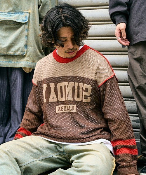 SOUNDSGOOOOD（サウンズグッド）の「【SOUNDS GOOOOD / サウンズグッド】ナンバリングメッシュニット（ニット/セーター・メンズ・ブラウン・ONE SIZE）」の3枚目の写真