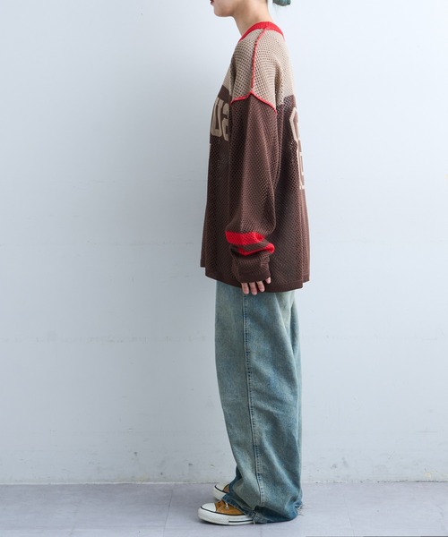 SOUNDSGOOOOD（サウンズグッド）の「【SOUNDS GOOOOD / サウンズグッド】ナンバリングメッシュニット（ニット/セーター・メンズ・ブラウン・ONE SIZE）」の6枚目の写真