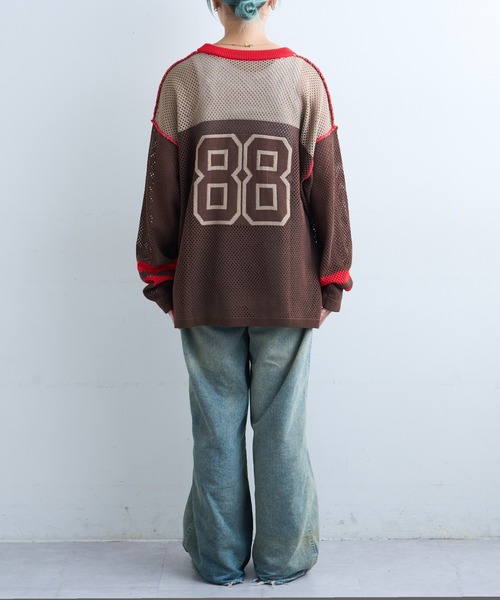 SOUNDSGOOOOD（サウンズグッド）の「【SOUNDS GOOOOD / サウンズグッド】ナンバリングメッシュニット（ニット/セーター・メンズ・ブラウン・ONE SIZE）」の7枚目の写真