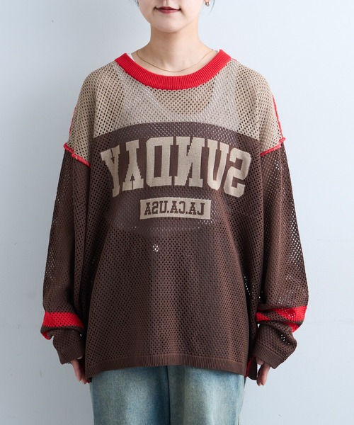 SOUNDSGOOOOD（サウンズグッド）の「【SOUNDS GOOOOD / サウンズグッド】ナンバリングメッシュニット（ニット/セーター・メンズ・ブラウン・ONE SIZE）」の8枚目の写真