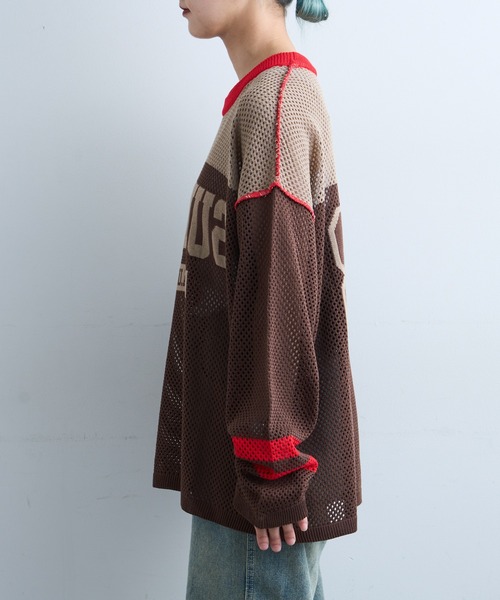 SOUNDSGOOOOD（サウンズグッド）の「【SOUNDS GOOOOD / サウンズグッド】ナンバリングメッシュニット（ニット/セーター・メンズ・ブラウン・ONE SIZE）」の9枚目の写真