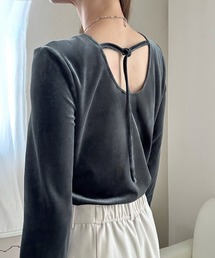 LAUIR（ラウアー）の「【取り外し可能パット付き】バックオープンベロアトップス[高身長サイズMT有り]（Tシャツ/カットソー・レディース）」