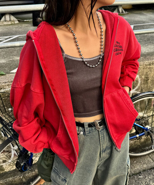 CIAOPANIC（チャオパニック）の「ピグメント刺繍ダブルジップパーカー（パーカー・レディース・レッド/アイボリー/チャコールグレー/グレー・FREE）」の4枚目の写真