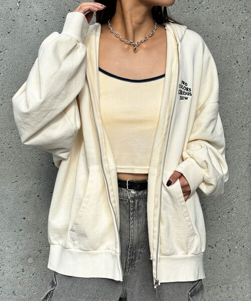 CIAOPANIC（チャオパニック）の「ピグメント刺繍ダブルジップパーカー（パーカー・レディース・レッド/アイボリー/チャコールグレー/グレー・FREE）」の6枚目の写真