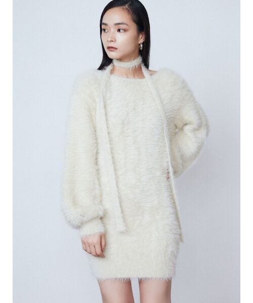 EMODA(エモダ)の「2WAYシャギーミニワンピース(ワンピース・レディース・ブラック/アイボリー/グレー・FREE)」の9枚目の写真