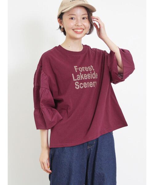 Samansa Mos2（サマンサ モスモス）の「袖ティアードTシャツ（Tシャツ/カットソー・レディース・チャコールグレー/オフホワイト/パープル/マスタード・F）」の3枚目の写真