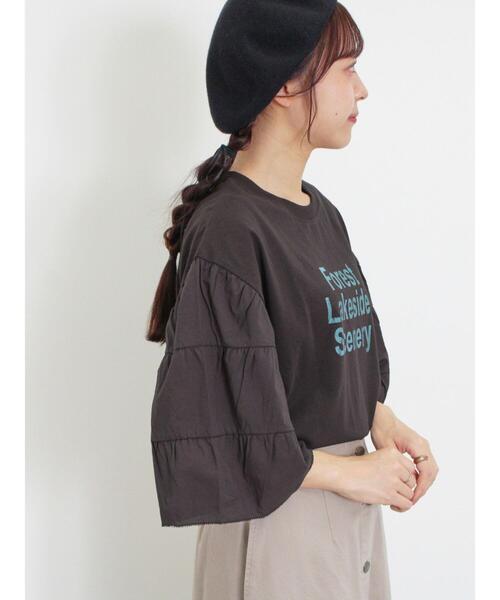 Samansa Mos2（サマンサ モスモス）の「袖ティアードTシャツ（Tシャツ/カットソー・レディース・チャコールグレー/オフホワイト/パープル/マスタード・F）」の2枚目の写真