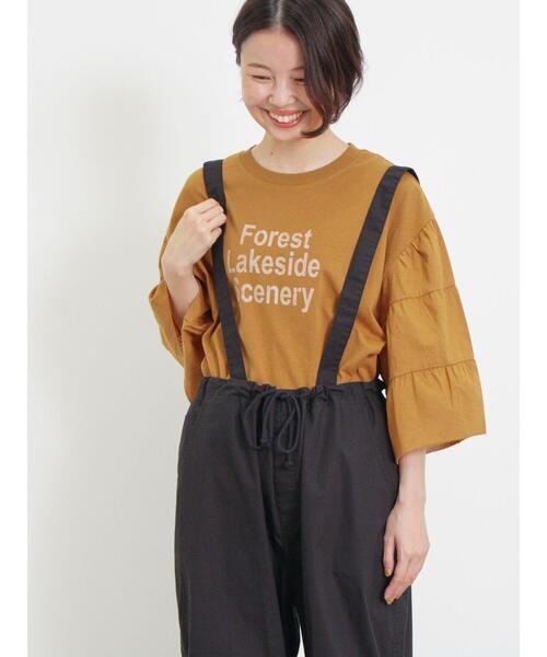 Samansa Mos2（サマンサ モスモス）の「袖ティアードTシャツ（Tシャツ/カットソー・レディース・チャコールグレー/オフホワイト/パープル/マスタード・F）」の4枚目の写真