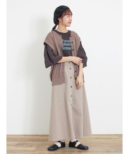 Samansa Mos2（サマンサ モスモス）の「袖ティアードTシャツ（Tシャツ/カットソー・レディース・チャコールグレー/オフホワイト/パープル/マスタード・F）」の8枚目の写真