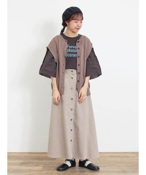 Samansa Mos2（サマンサ モスモス）の「袖ティアードTシャツ（Tシャツ/カットソー・レディース・チャコールグレー/オフホワイト/パープル/マスタード・F）」の9枚目の写真