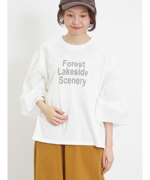 Samansa Mos2（サマンサ モスモス）の「袖ティアードTシャツ（Tシャツ/カットソー・レディース・チャコールグレー/オフホワイト/パープル/マスタード・F）」の10枚目の写真