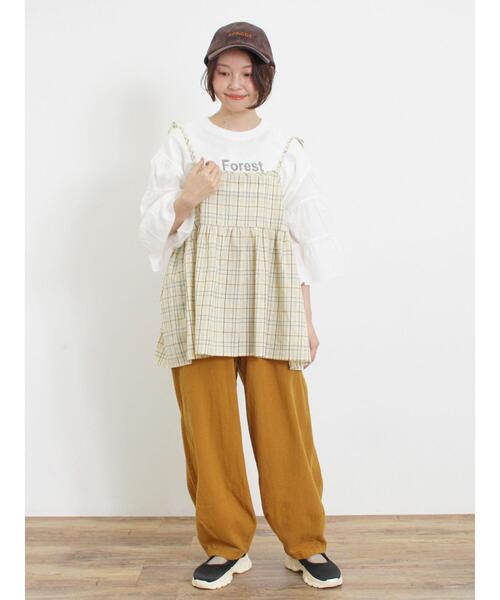 Samansa Mos2（サマンサ モスモス）の「袖ティアードTシャツ（Tシャツ/カットソー・レディース・チャコールグレー/オフホワイト/パープル/マスタード・F）」の12枚目の写真