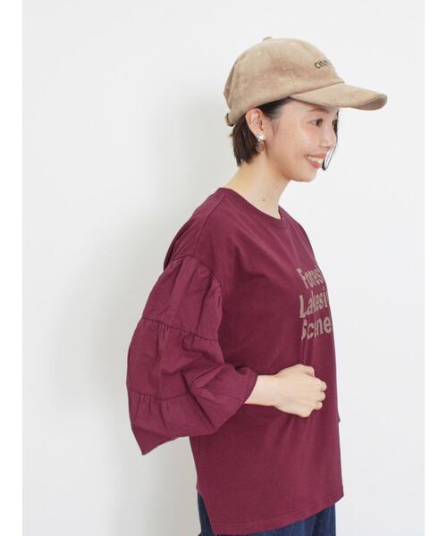 Samansa Mos2（サマンサ モスモス）の「袖ティアードTシャツ（Tシャツ/カットソー・レディース・チャコールグレー/オフホワイト/パープル/マスタード・F）」の16枚目の写真