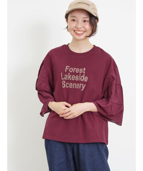 Samansa Mos2（サマンサ モスモス）の「袖ティアードTシャツ（Tシャツ/カットソー・レディース・チャコールグレー/オフホワイト/パープル/マスタード・F）」の17枚目の写真