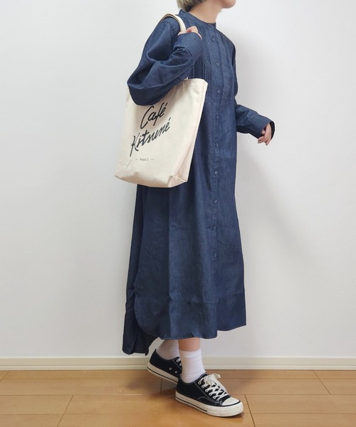 45R インディゴデニムのワンピース Mサイズ ピンタック 勾玉ボタン 45rpm インディゴ デニムワンピース 45R（ワンピース）のフリマ