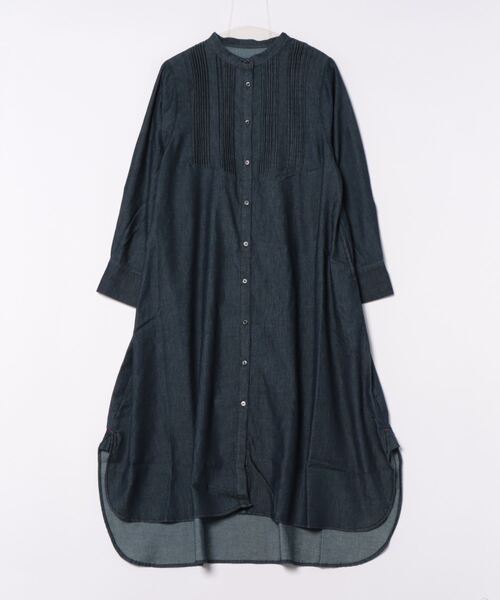 【本日限定価格】フレンチリネン　ピンタック　バンドカラーワンピース　ブラック 本日限定価格】フレンチリネン ピンタック バンドカラーワンピース