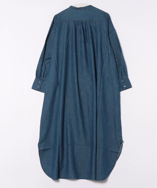 セール】5.5ozデニム ピンタックワンピース / スタンドカラー マキシ