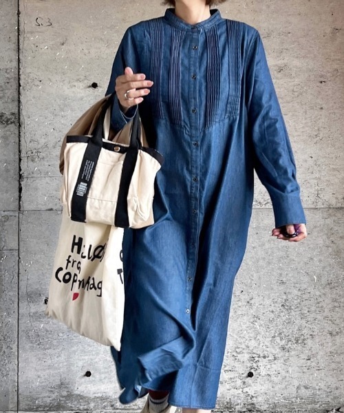 45R インディゴデニムのワンピース Mサイズ ピンタック 勾玉ボタン 45rpm インディゴ デニムワンピース 45R（ワンピース）のフリマ