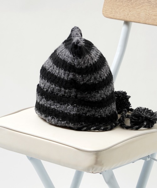 猫耳 ボーダー ニットキャップ / Cat Ear Striped Knit Cap / 猫