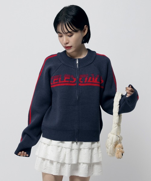 3.3 Field Trip （3.3フィールドトリップ）の「3.3 Field Trip／ロゴラインニットZIP（カーディガン/ボレロ・レディース・ネイビー/ブラウン/ブラック・FREE）」の3枚目の写真