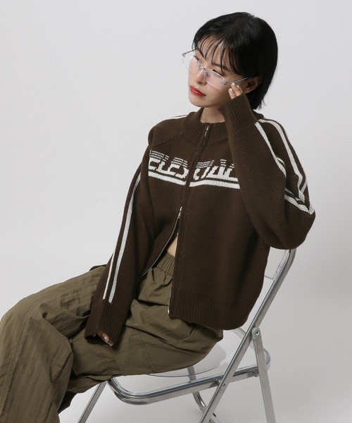 3.3 Field Trip （3.3フィールドトリップ）の「3.3 Field Trip／ロゴラインニットZIP（カーディガン/ボレロ・レディース・ネイビー/ブラウン/ブラック・FREE）」の2枚目の写真