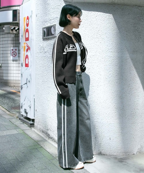 3.3 Field Trip （3.3フィールドトリップ）の「3.3 Field Trip／ロゴラインニットZIP（カーディガン/ボレロ・レディース・ネイビー/ブラウン/ブラック・FREE）」の5枚目の写真