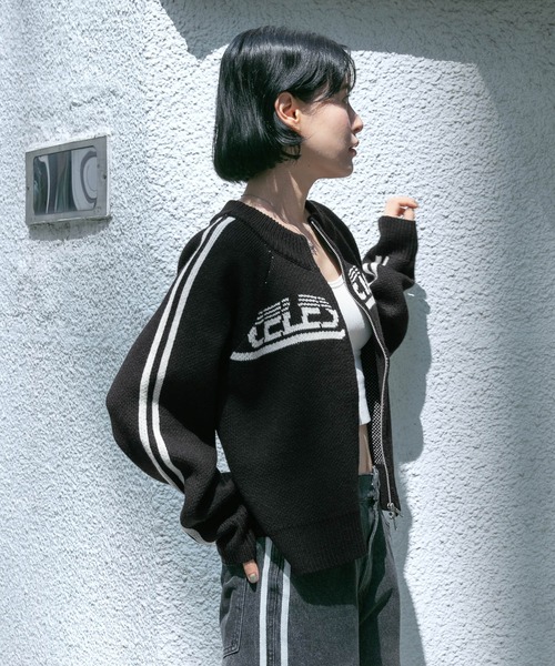 3.3 Field Trip （3.3フィールドトリップ）の「3.3 Field Trip／ロゴラインニットZIP（カーディガン/ボレロ・レディース・ネイビー/ブラウン/ブラック・FREE）」の8枚目の写真