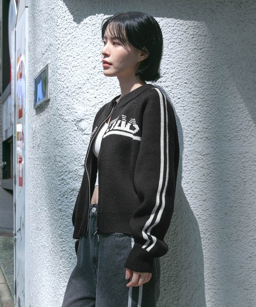 3.3 Field Trip （3.3フィールドトリップ）の「3.3 Field Trip／ロゴラインニットZIP（カーディガン/ボレロ・レディース・ネイビー/ブラウン/ブラック・FREE）」の7枚目の写真