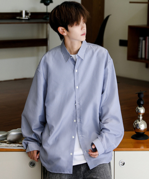 【セール】【neos】ルーズシルエット シャイニー ストライプ バルーン ロングスリーブ シャツ（シャツ/ブラウス）｜neos（ネオス）