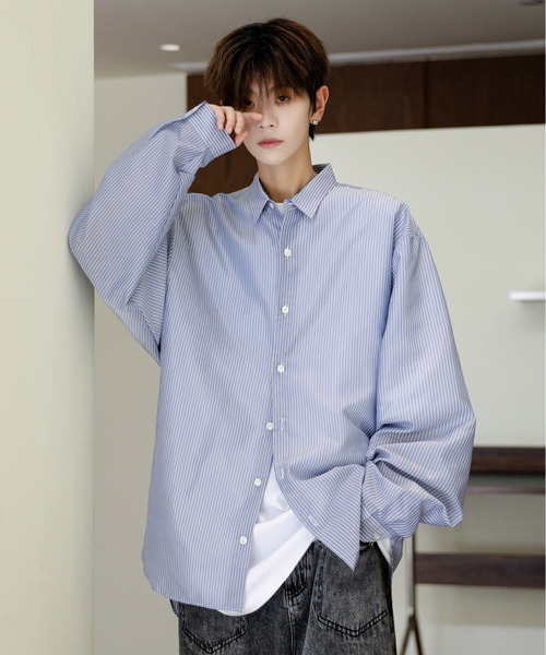 【セール】【neos】ルーズシルエット シャイニー ストライプ バルーン ロングスリーブ シャツ（シャツ/ブラウス）｜neos（ネオス）