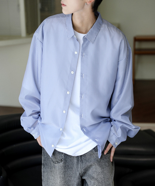 【セール】【neos】ルーズシルエット シャイニー ストライプ バルーン ロングスリーブ シャツ（シャツ/ブラウス）｜neos（ネオス）