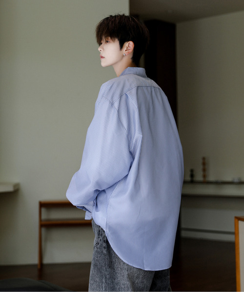 【セール】【neos】ルーズシルエット シャイニー ストライプ バルーン ロングスリーブ シャツ（シャツ/ブラウス）｜neos（ネオス）