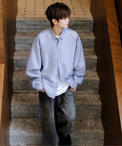 【セール】【neos】ルーズシルエット シャイニー ストライプ バルーン ロングスリーブ シャツ（シャツ/ブラウス）｜neos（ネオス）